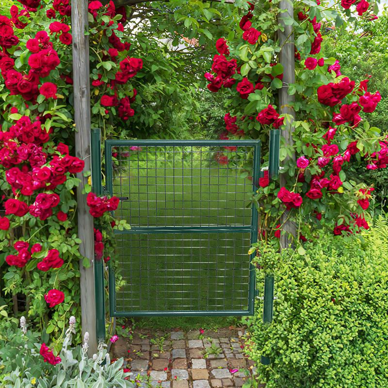 Puerta De Jardín De 125 X 100 Cm Con Bloqueo De Malla De Metal - Verde