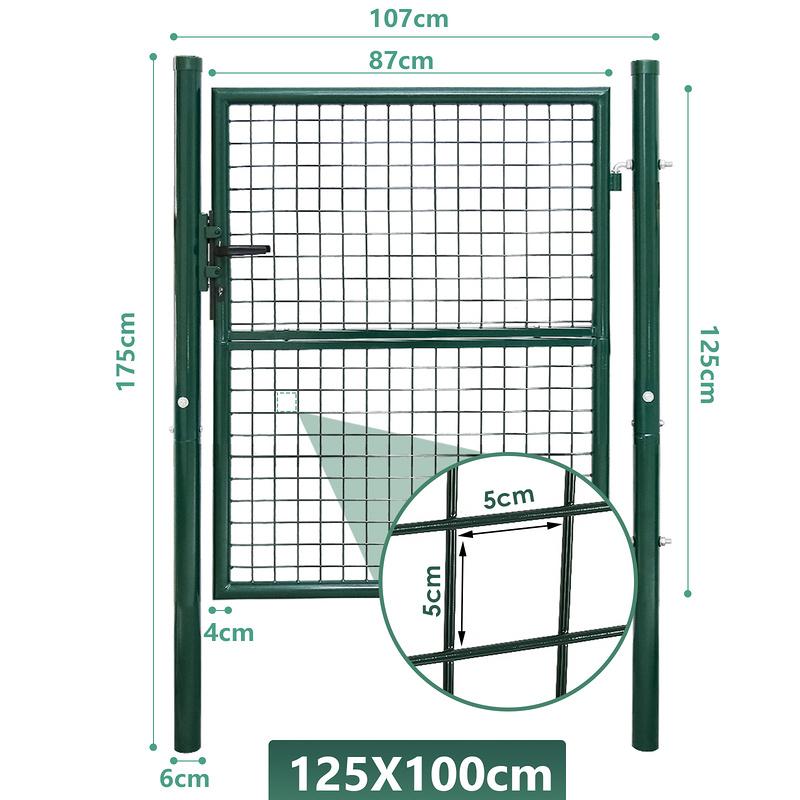 Puerta De Jardín De 125 X 100 Cm Con Bloqueo De Malla De Metal - Verde