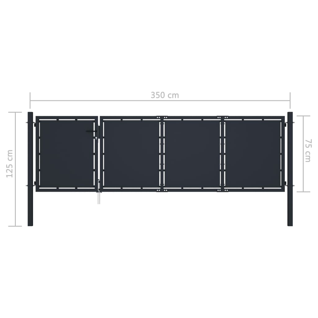 Puerta De Jardín De Acero Antracita 350 X 75 Cm VidaXL