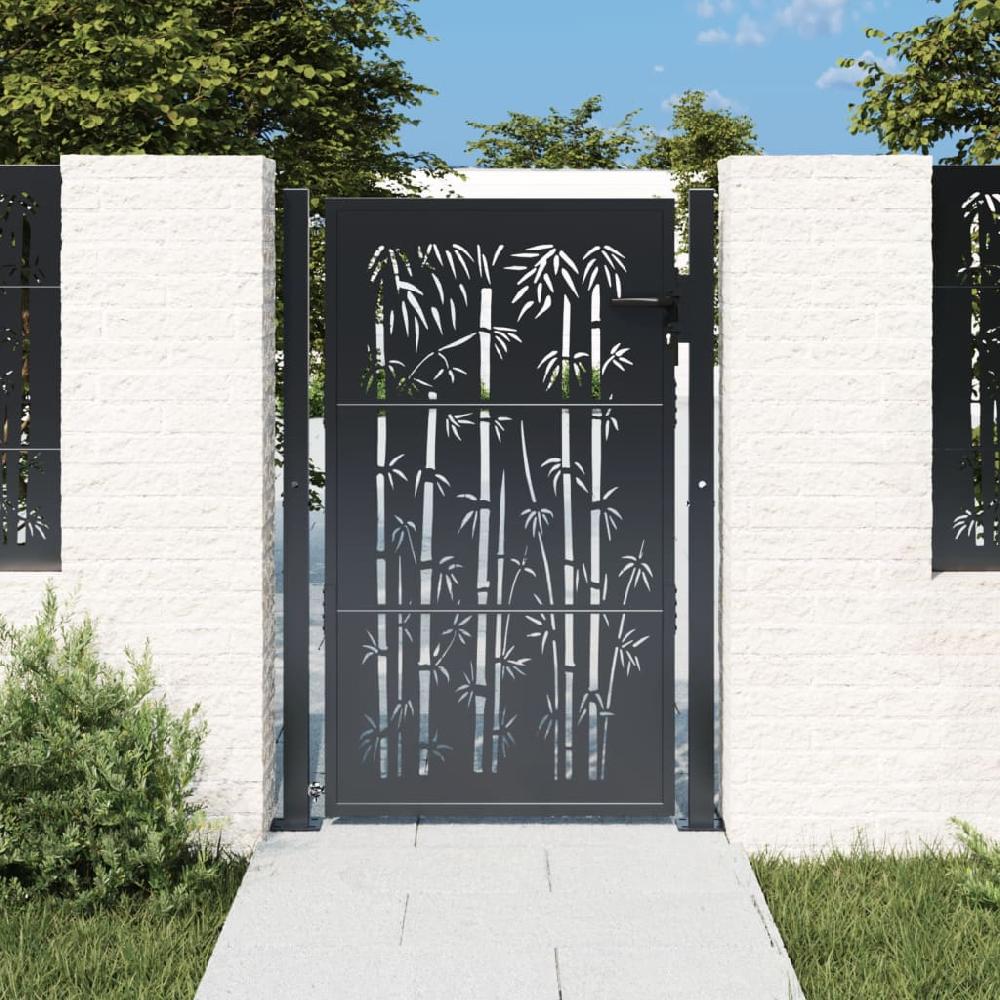 Puerta de jardín de bambú antracita 105x130 cm diseño de acero vidaXL