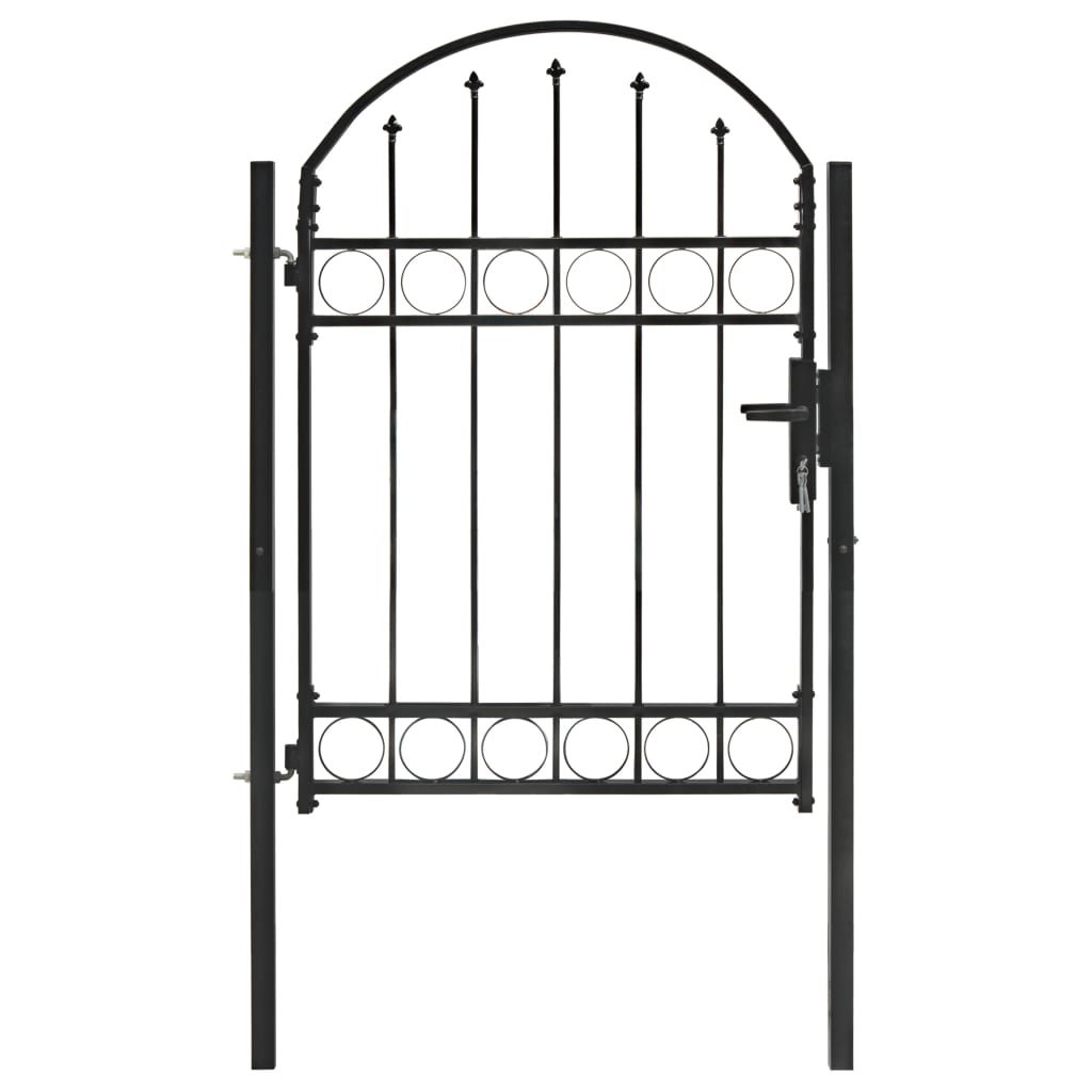 Puerta De Jardín | Puerta De Valla | Cancela De Valla Con Arco Superior 100x125 Cm Acero Negro CFW10944