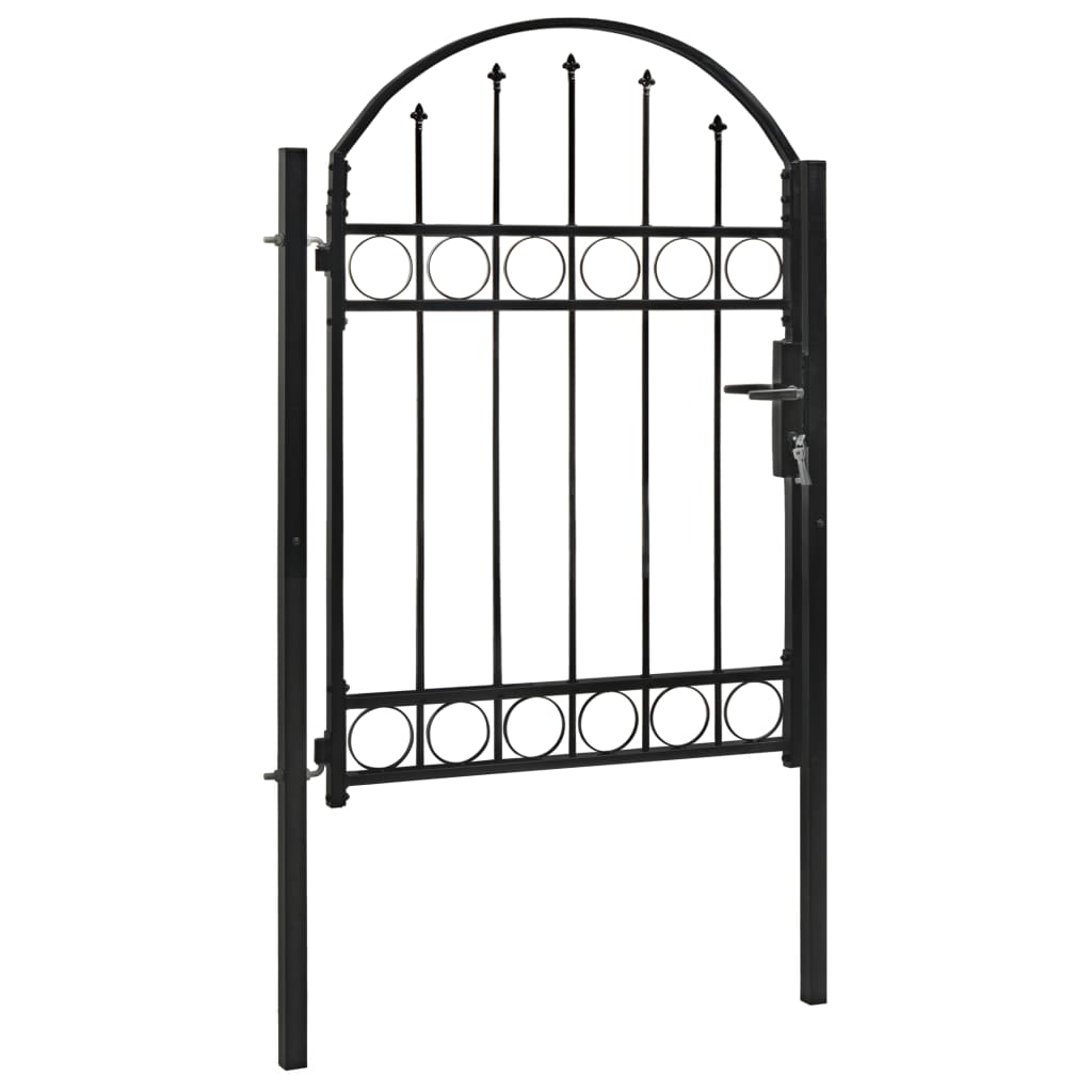 Puerta de jardín | Puerta de valla | Cancela de valla con arco superior 100x125 cm acero negro CFW10944