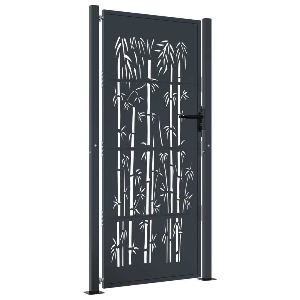 Puerta de jardín | Puerta de valla | Cancela de valla acero gris antracita diseño bambú 105x180 cm CFW18817