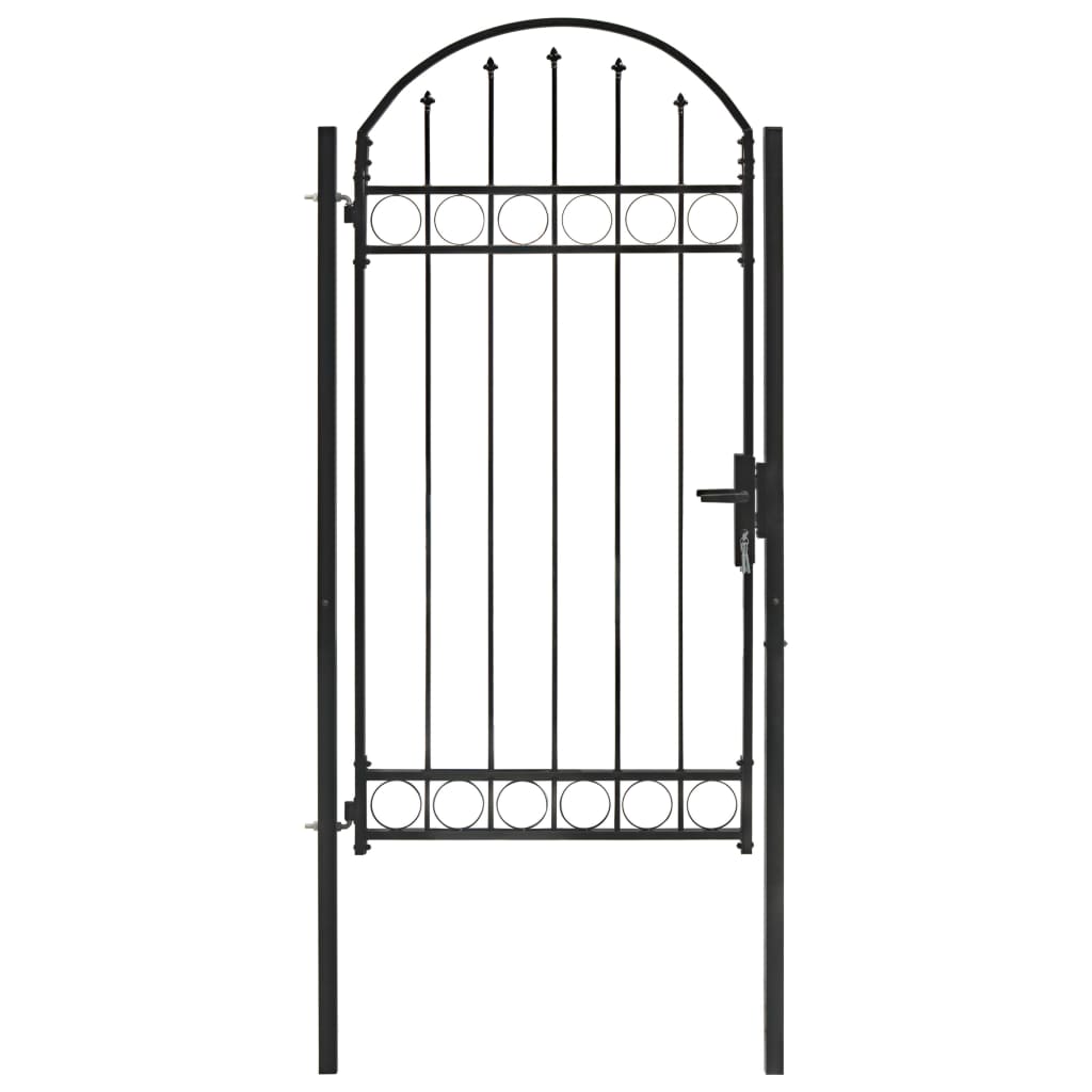 Puerta De Jardín | Puerta De Valla | Cancela De Valla Con Arco Superior 100x250 Cm Acero Negro CFW58070