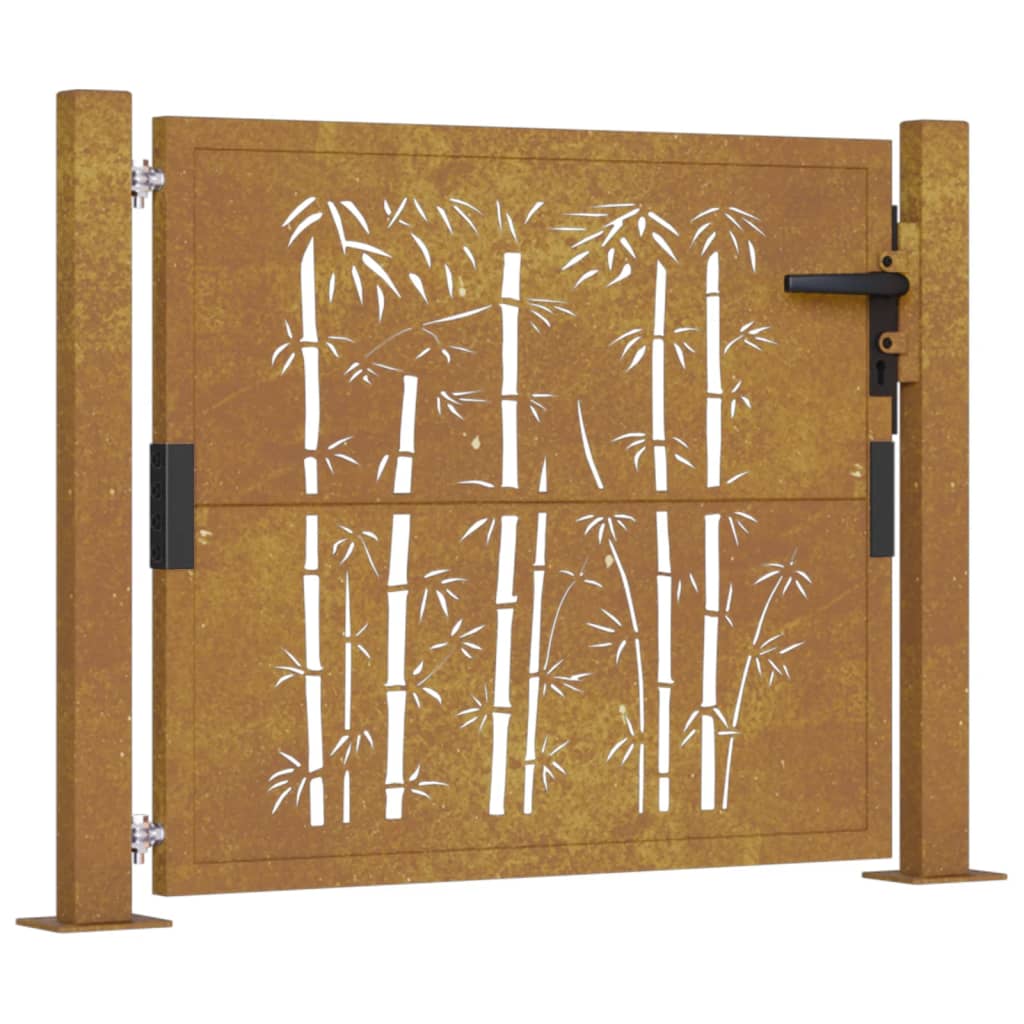 Puerta de jardín | Puerta de valla | Cancela de valla acero corten diseño bambú 105x105 cm CFW82801
