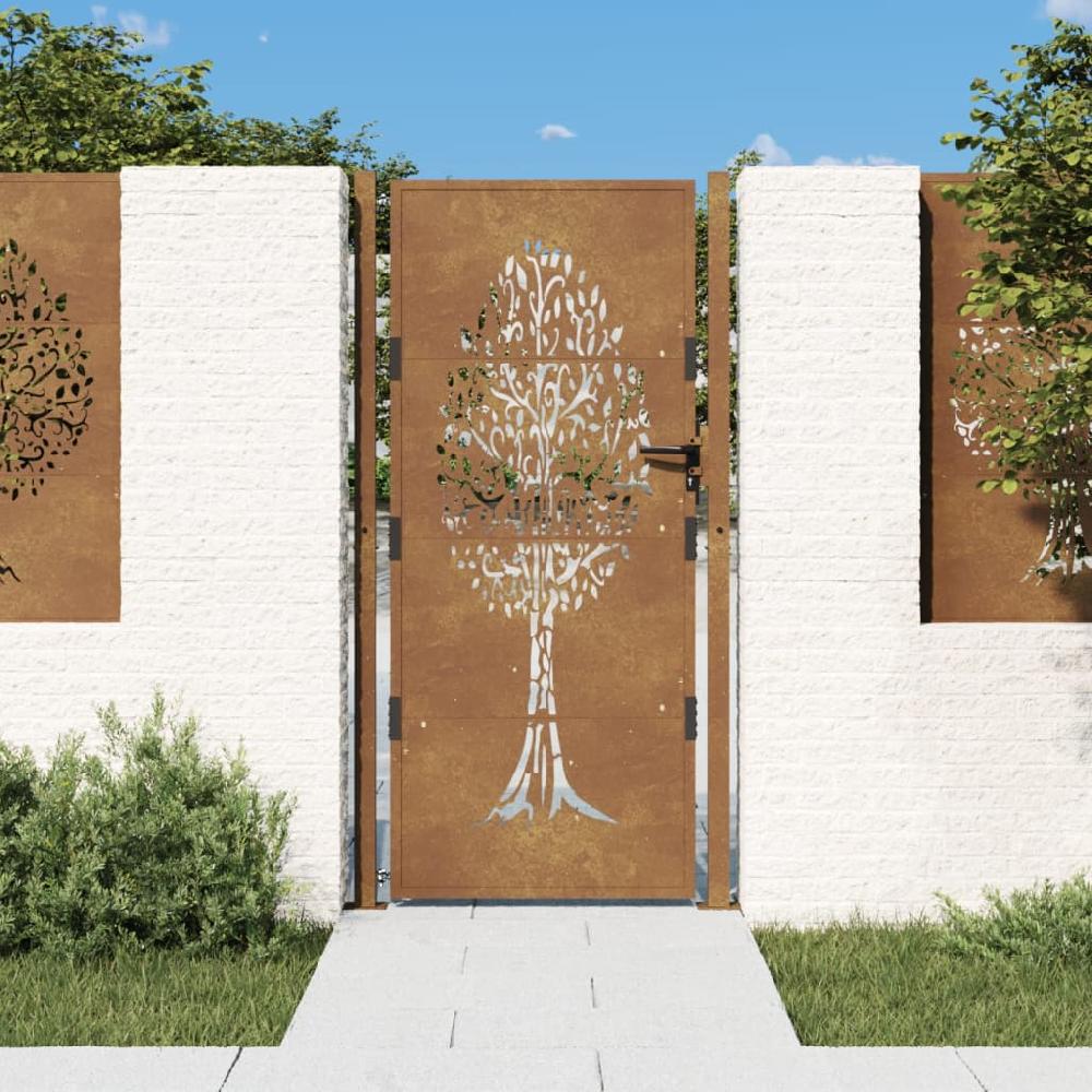 Puerta De Jardín | Puerta De Valla | Cancela De Valla Acero Corten Diseño árbol 105x180 Cm CFW61131