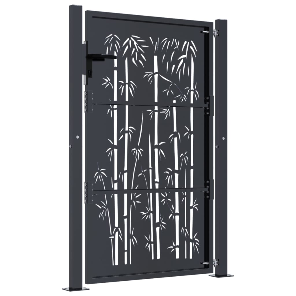 Puerta De Jardín | Puerta De Valla | Cancela De Valla Acero Gris Antracita Diseño Bambú 105x155 Cm CFW73922