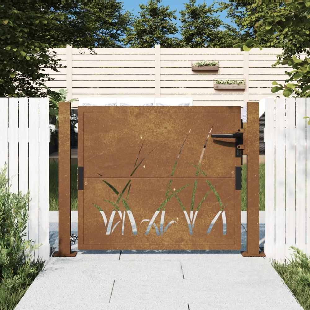 Puerta De Jardín | Puerta De Valla | Cancela De Valla Acero Corten Diseño Hierba 105x105 Cm CFW39026