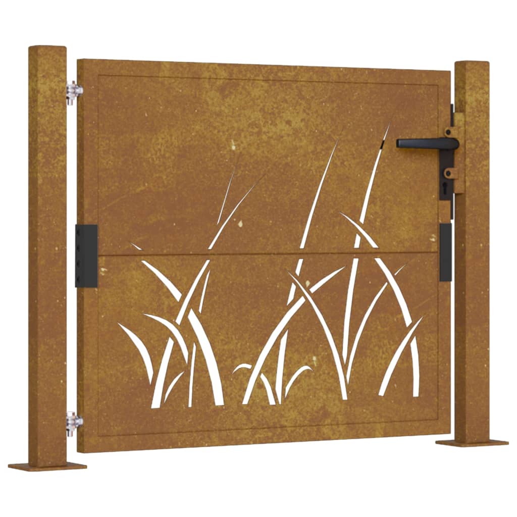 Puerta de jardín | Puerta de valla | Cancela de valla acero corten diseño hierba 105x105 cm CFW39026