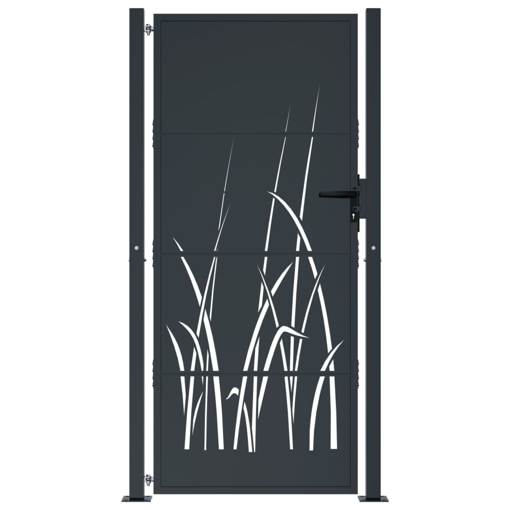 Puerta De Jardín | Puerta De Valla | Cancela De Valla Acero Gris Antracita Diseño Hierba 105x180 Cm CFW58748