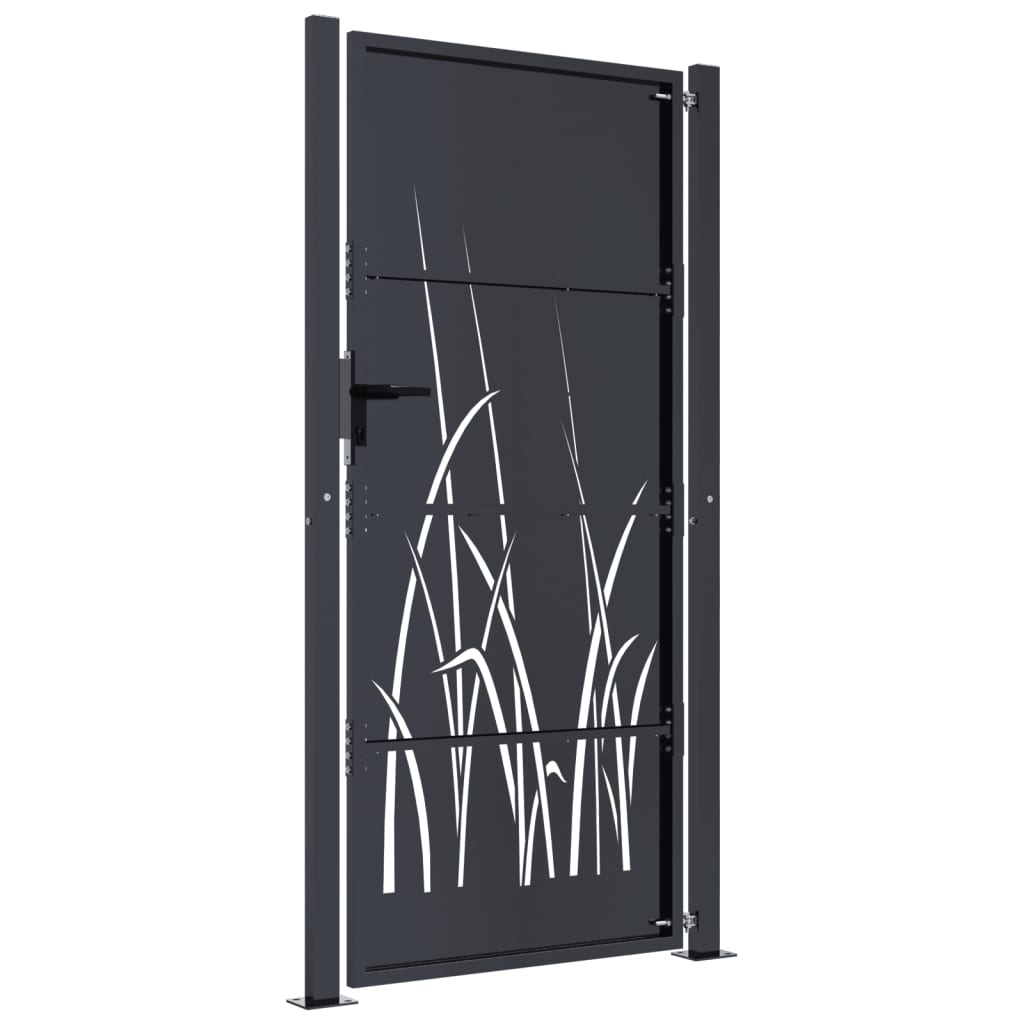 Puerta De Jardín | Puerta De Valla | Cancela De Valla Acero Gris Antracita Diseño Hierba 105x180 Cm CFW58748