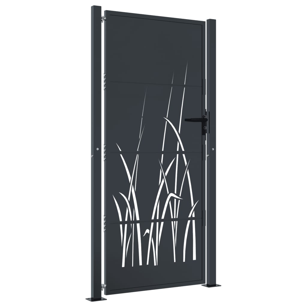 Puerta de jardín | Puerta de valla | Cancela de valla acero gris antracita diseño hierba 105x180 cm CFW58748