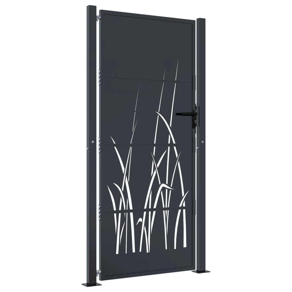 Puerta de jardín | Puerta de valla | Cancela de valla acero gris antracita diseño hierba 105x205 cm CFW87620