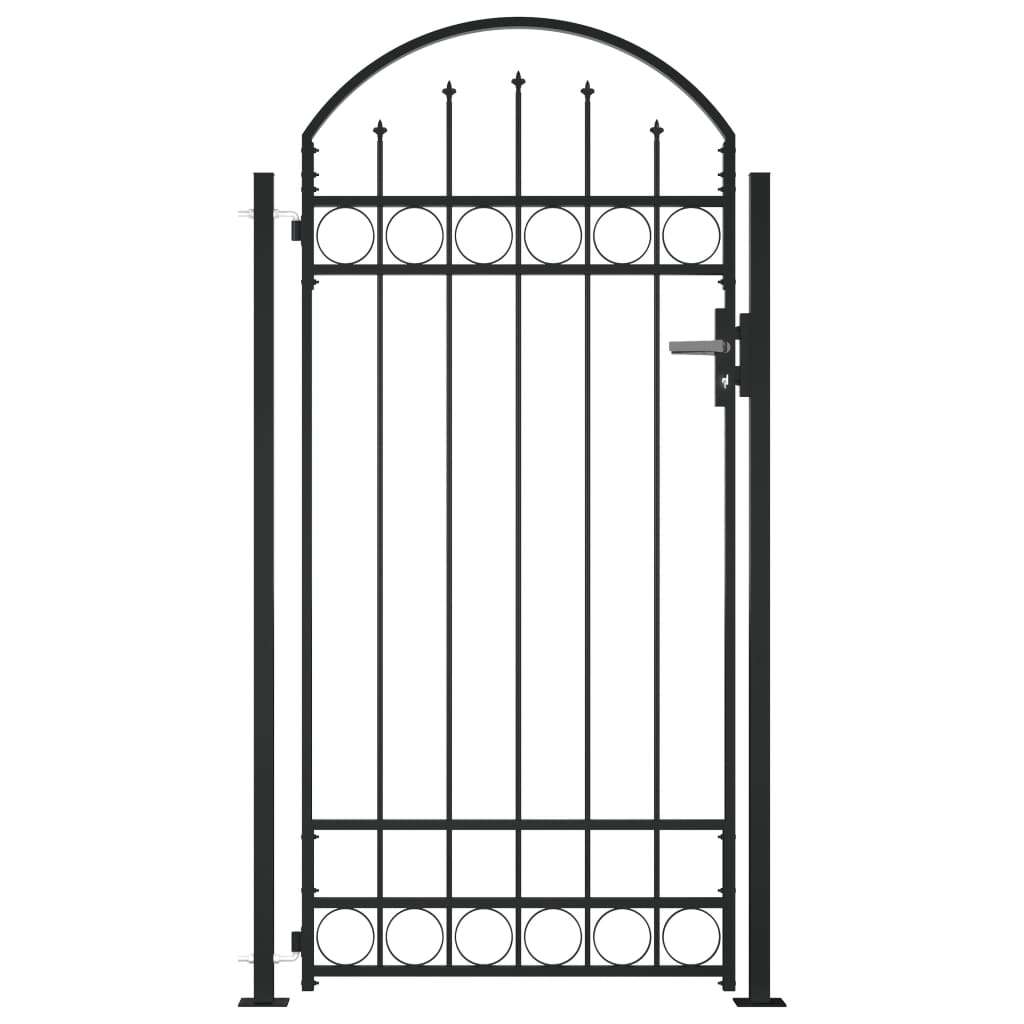 Puerta De Jardín | Puerta De Valla Con Arco Y 2 Postes Negra 105x204 Cm CFW73927