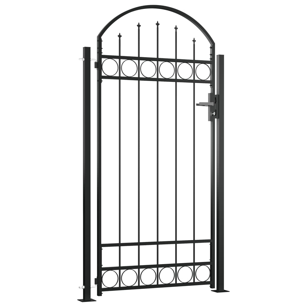 Puerta de jardín | Puerta de valla con arco y 2 postes negra 105x204 cm CFW73927