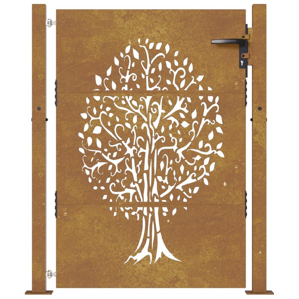 Puerta De Jardín | Puerta Para Valla Acero Corten Diseño árbol 105x130 Cm CFW88655