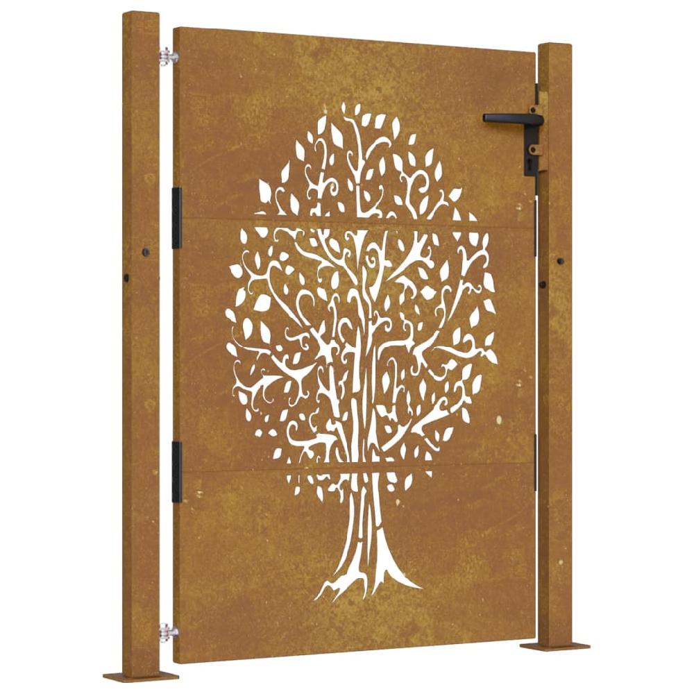Puerta de jardín | Puerta para valla acero corten diseño árbol 105x130 cm CFW88655