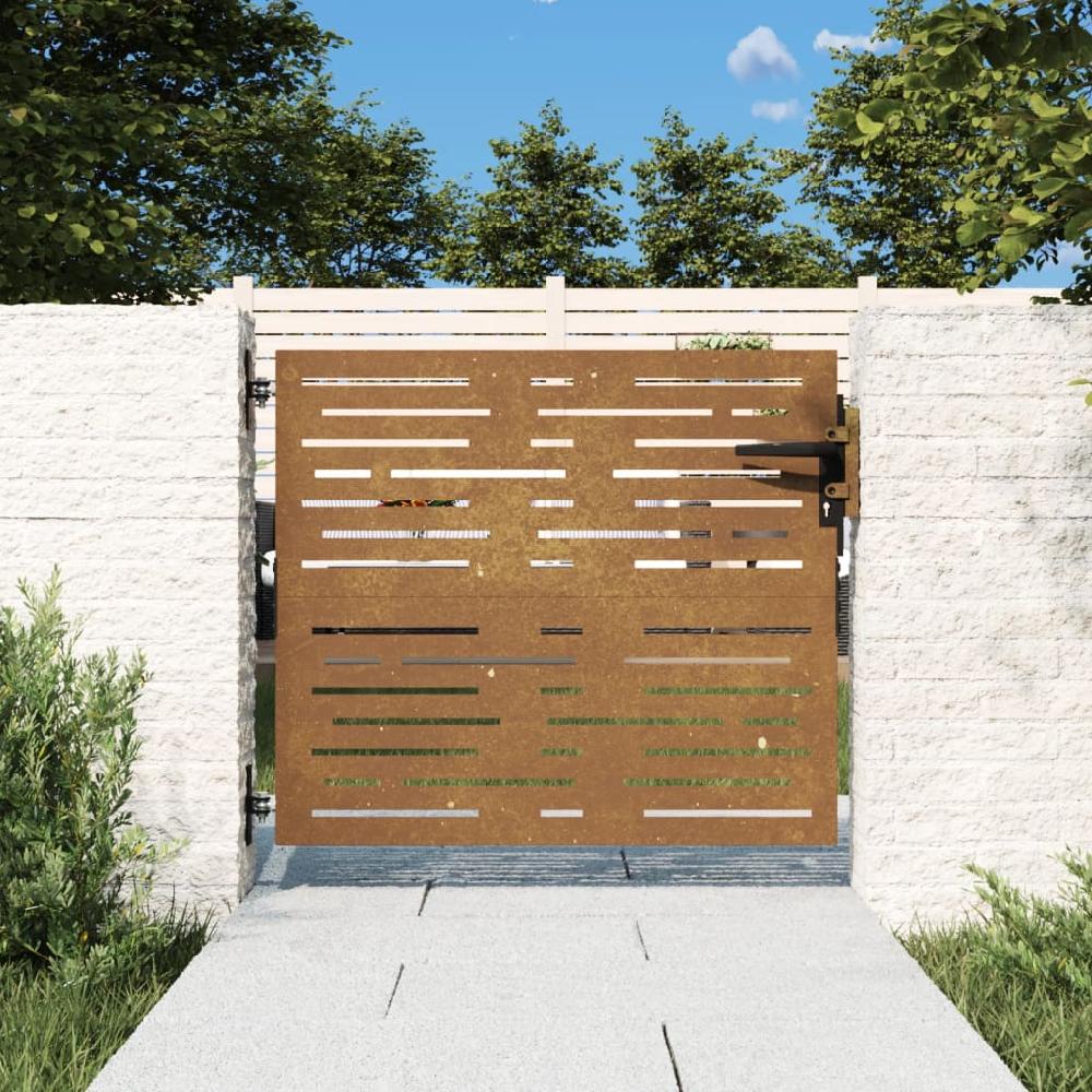 Puerta de jardín | Puerta para valla acero corten diseño cuadrado 85x100 cm CFW72058