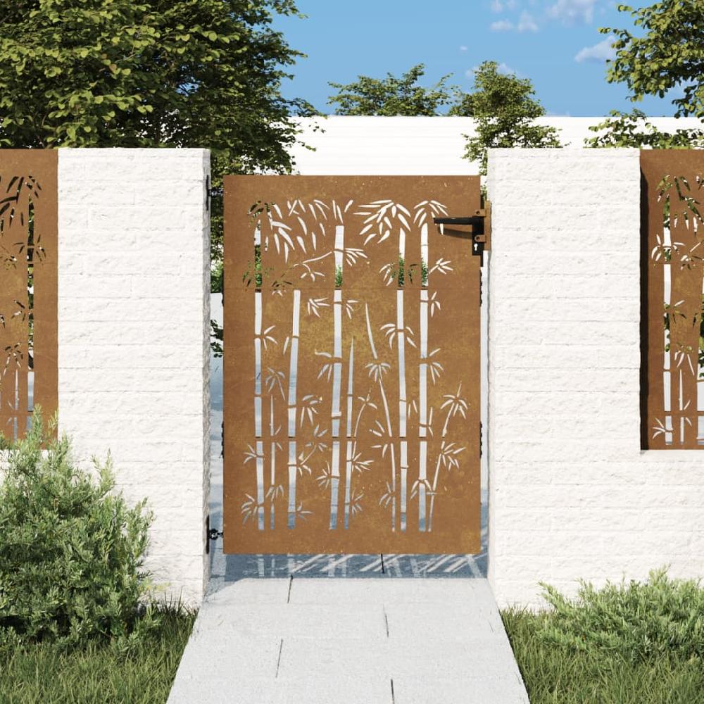 Puerta de jardín | Puerta para valla acero corten diseño bambú 85x125 cm CFW28173
