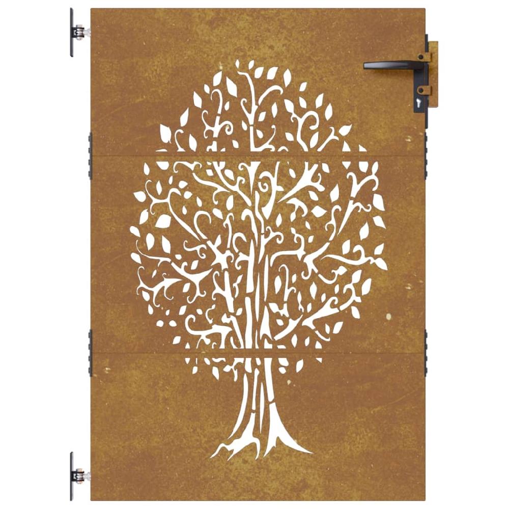Puerta De Jardín | Puerta Para Valla Acero Corten Diseño árbol 85x125 Cm CFW66869