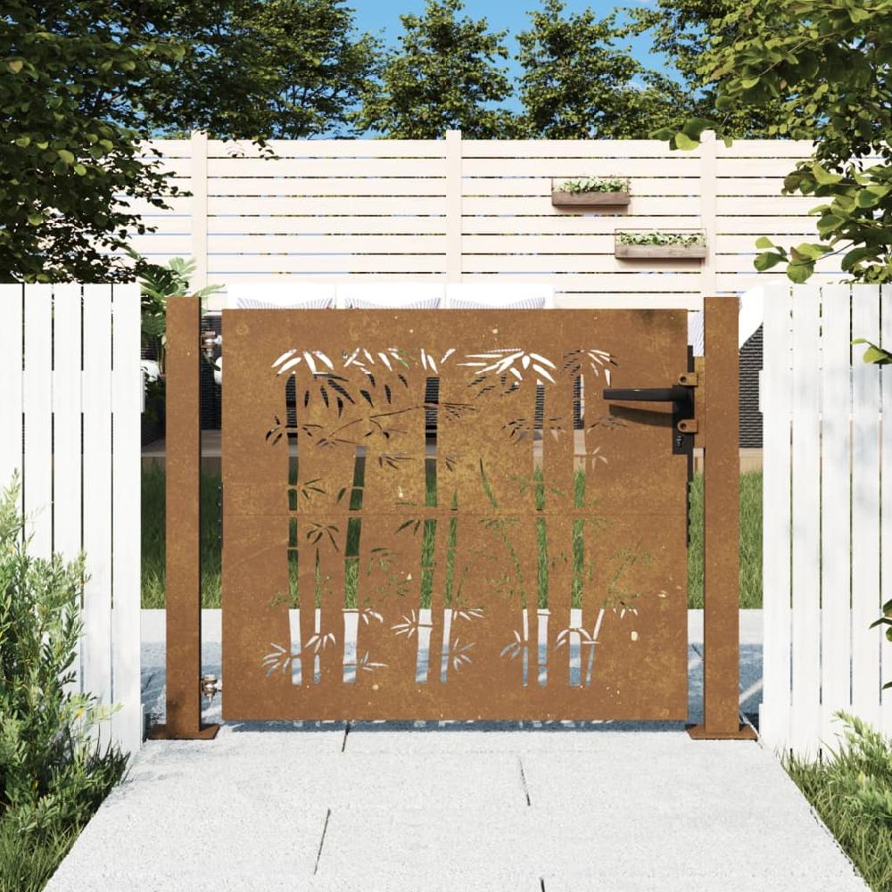 Puerta De Jardín | Puerta Para Valla Acero Corten Diseño Bambú 105x80 Cm CFW38942