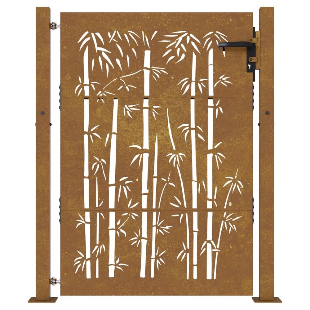 Puerta De Jardín | Puerta Para Valla Acero Corten Diseño Bambú 105x130 Cm CFW37367