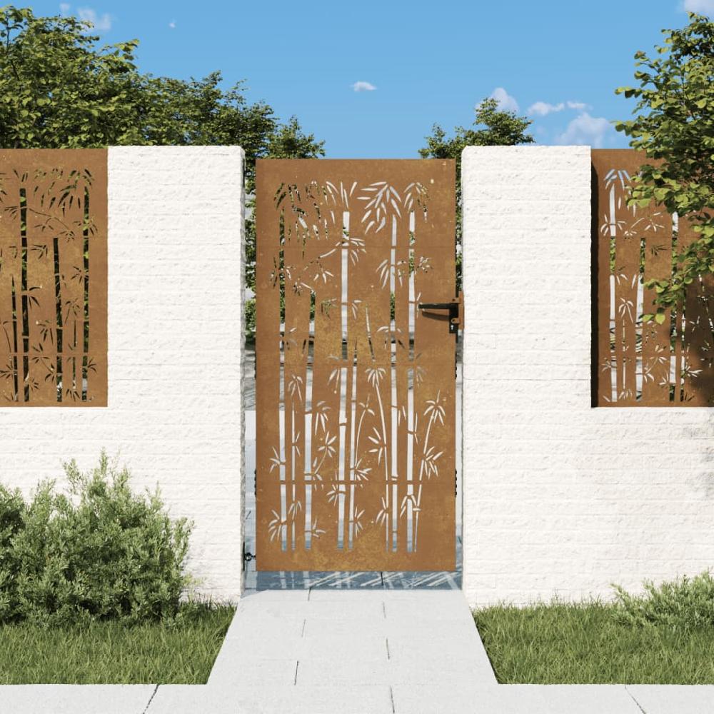 Puerta de jardín | Puerta para valla acero corten diseño bambú 85x175 cm CFW59571
