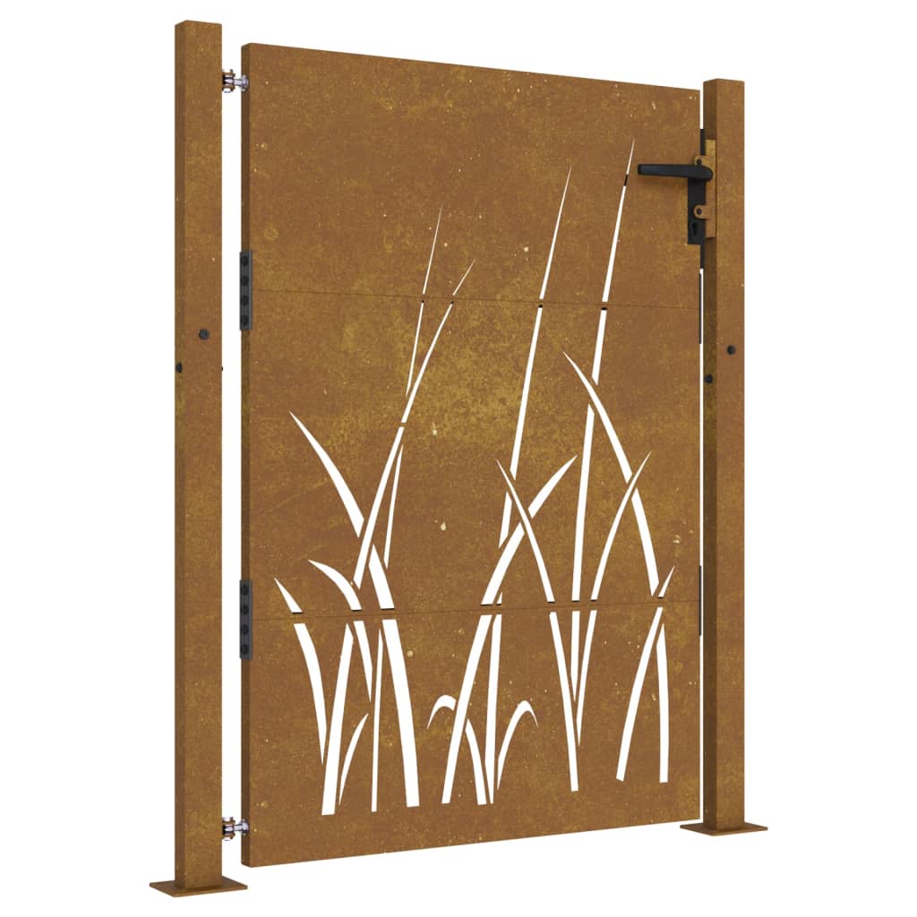 Puerta De Jardín | Puerta Para Valla Acero Corten Diseño Hierba 105x155 Cm CFW13045
