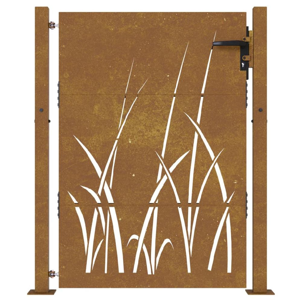 Puerta De Jardín | Puerta Para Valla Acero Corten Diseño Hierba 105x155 Cm CFW13045