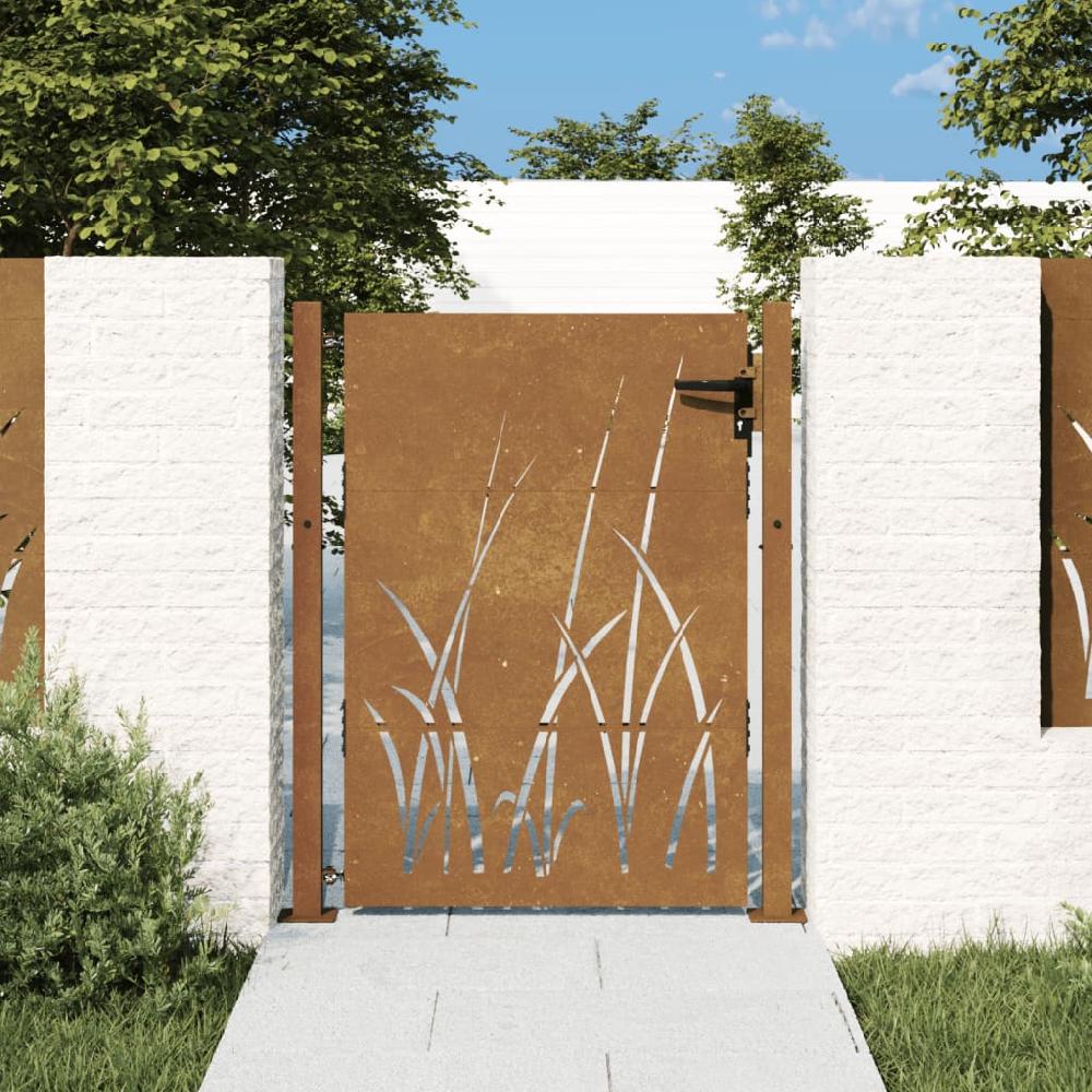 Puerta de jardín | Puerta para valla acero corten diseño hierba 105x155 cm CFW13045