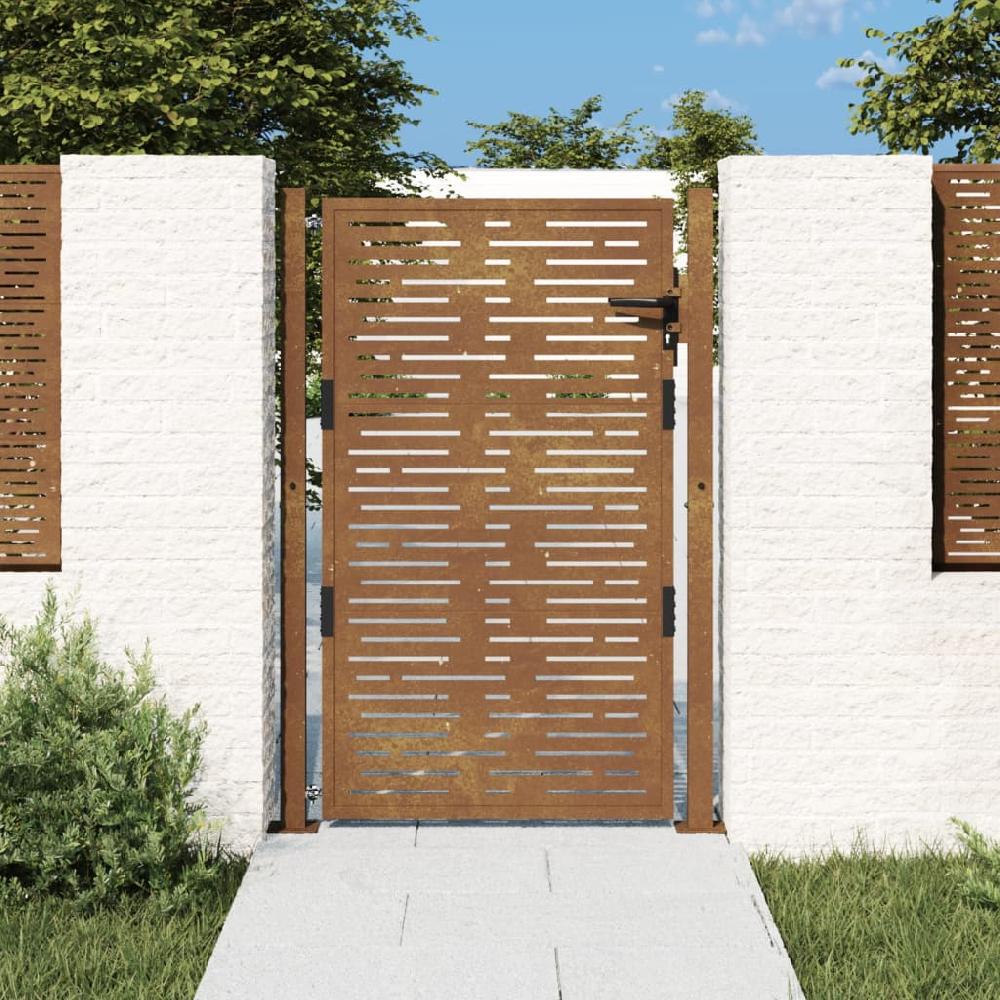Puerta de jardín | Puerta para valla acero corten diseño cuadrado 105x155 cm CFW78196