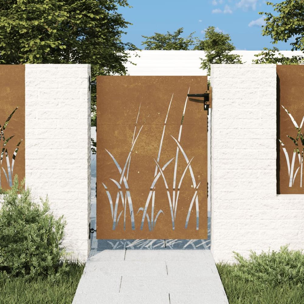 Puerta de jardín | Puerta para valla acero corten diseño hierba 85x125 cm CFW84422