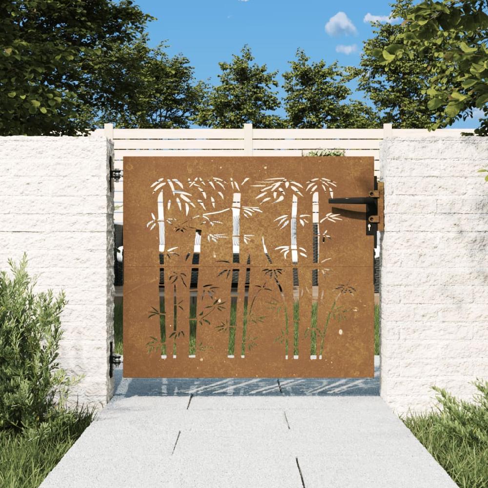 Puerta de jardín | Puerta para valla acero corten diseño bambú 85x100 cm CFW99507