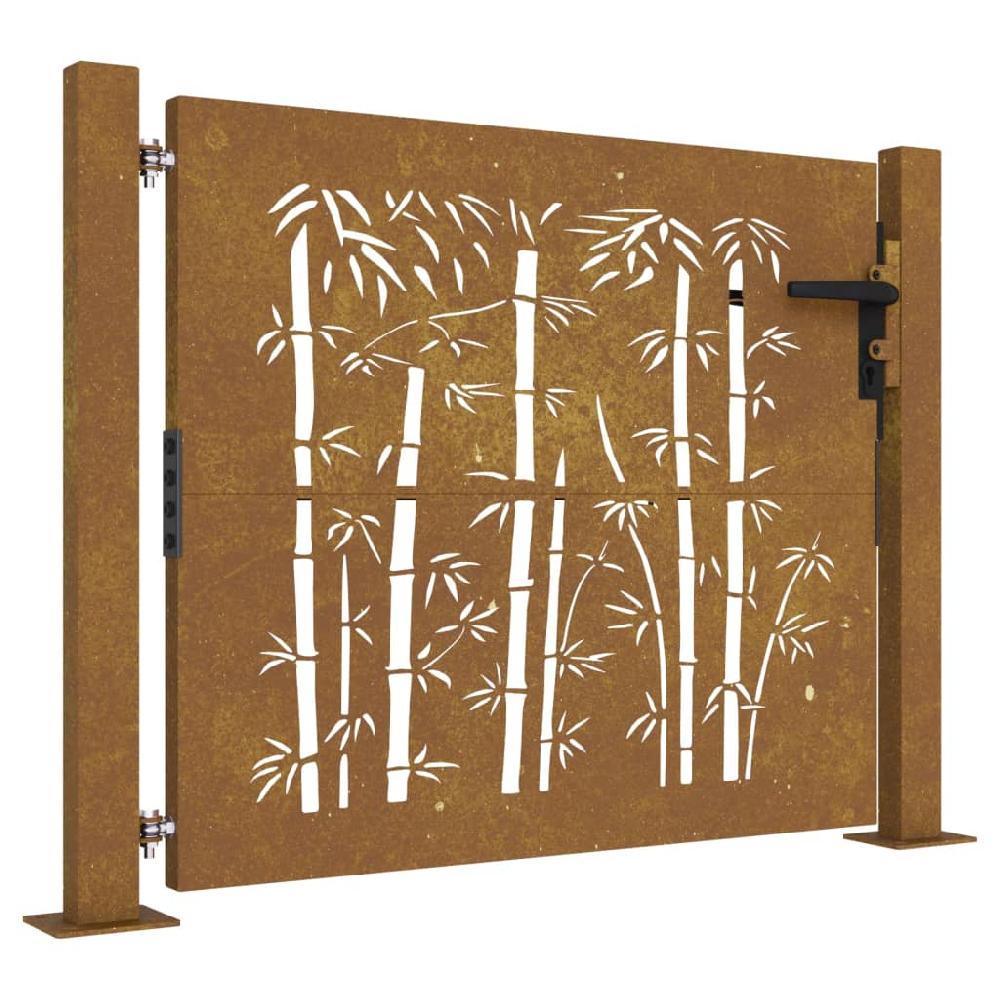 Puerta De Jardín | Puerta Para Valla Acero Corten Diseño Bambú 105x105 Cm CFW14246