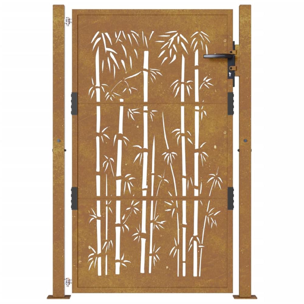 Puerta De Jardín | Puerta Para Valla Acero Corten Diseño Bambú 105x155 Cm CFW83707