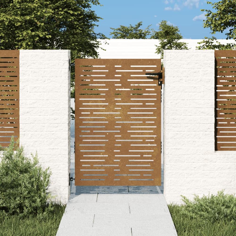 Puerta de jardín | Puerta para valla acero corten diseño cuadrado 85x150 cm CFW91065