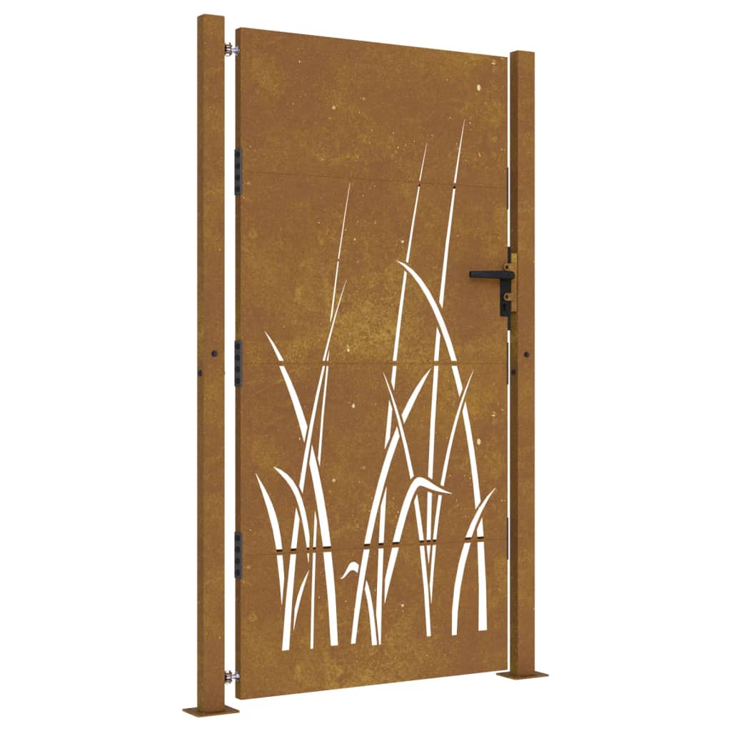 Puerta De Jardín | Puerta Para Valla Acero Corten Diseño Hierba 105x180 Cm CFW86325