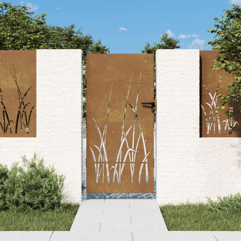 Puerta de jardín | Puerta para valla acero corten diseño hierba 85x200 cm CFW52567