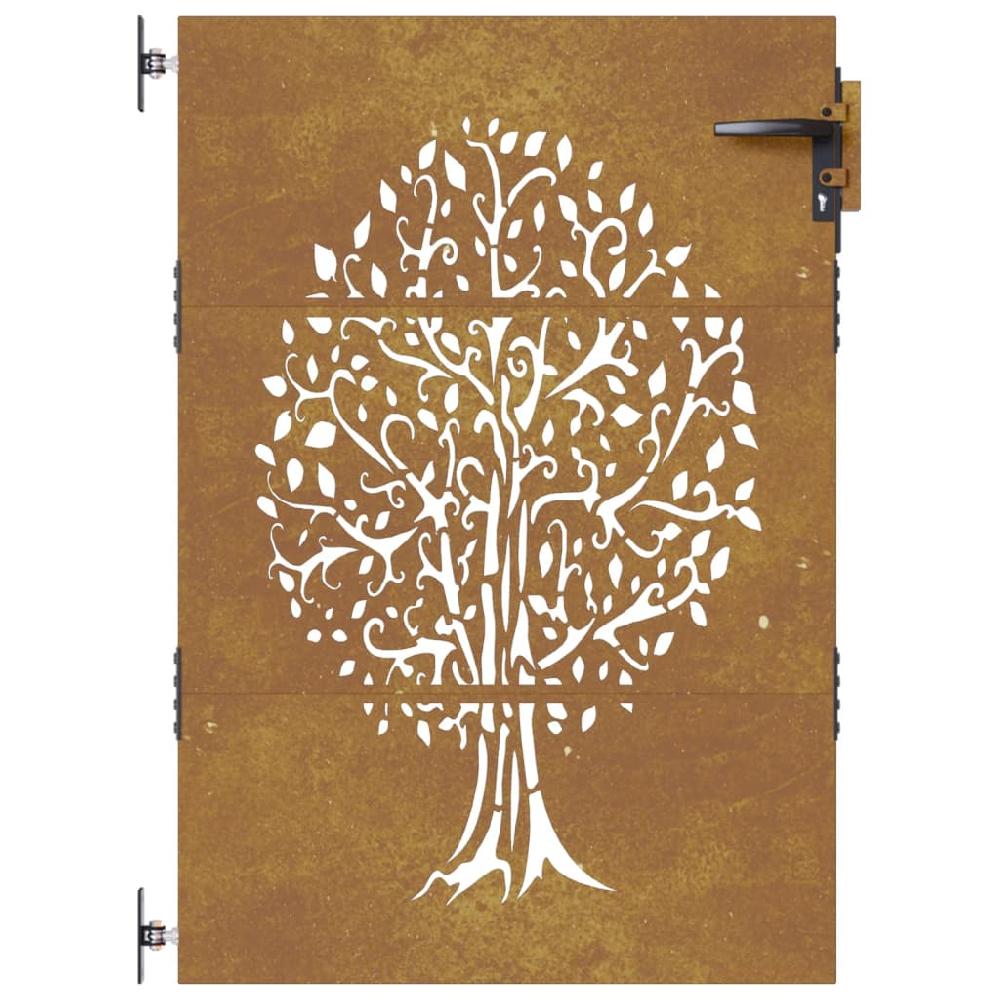 Puerta De Jardín | Puerta Para Valla Acero Corten Diseño árbol 85x150 Cm CFW91632