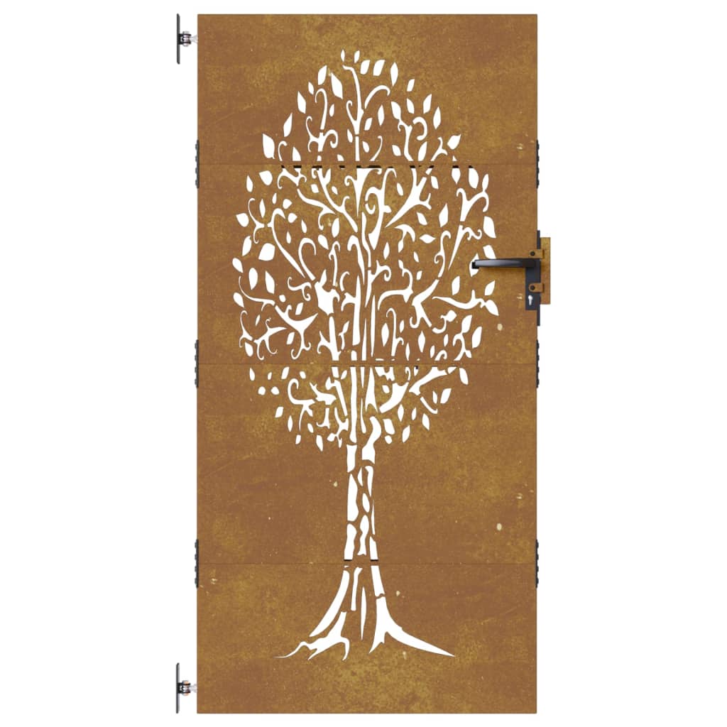 Puerta De Jardín | Puerta Para Valla Acero Corten Diseño árbol 85x200 Cm CFW91314