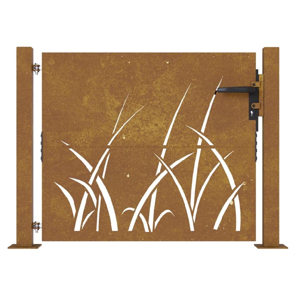 Puerta De Jardín | Puerta Para Valla Acero Corten Diseño Hierba 105x80 Cm CFW37564