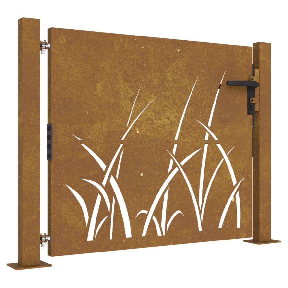 Puerta de jardín | Puerta para valla acero corten diseño hierba 105x80 cm CFW37564
