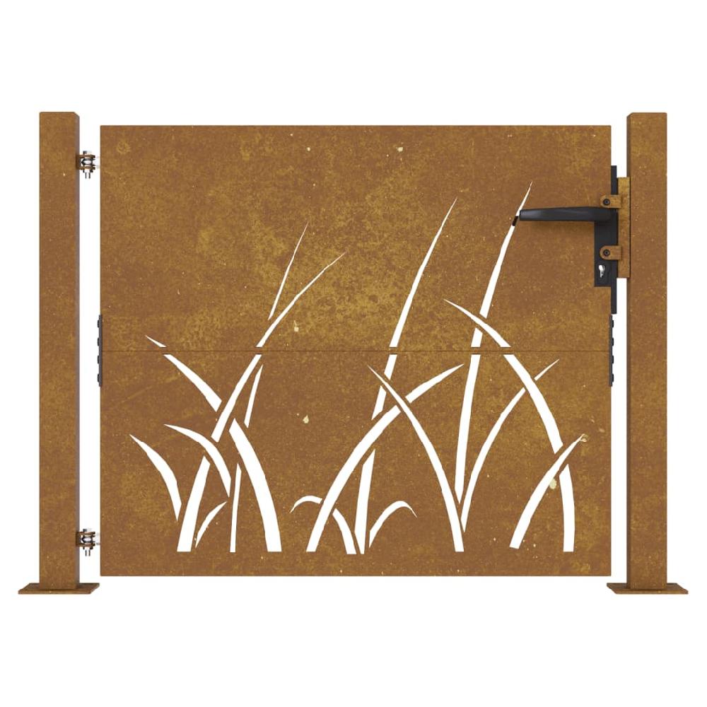 Puerta De Jardín | Puerta Para Valla Acero Corten Diseño Hierba 105x105 Cm CFW31349