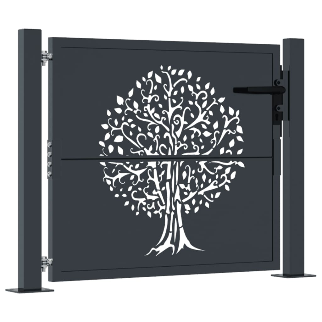 Puerta De Jardín | Puerta Para Valla Acero Gris Antracita Diseño árbol 105x105 Cm CFW80822