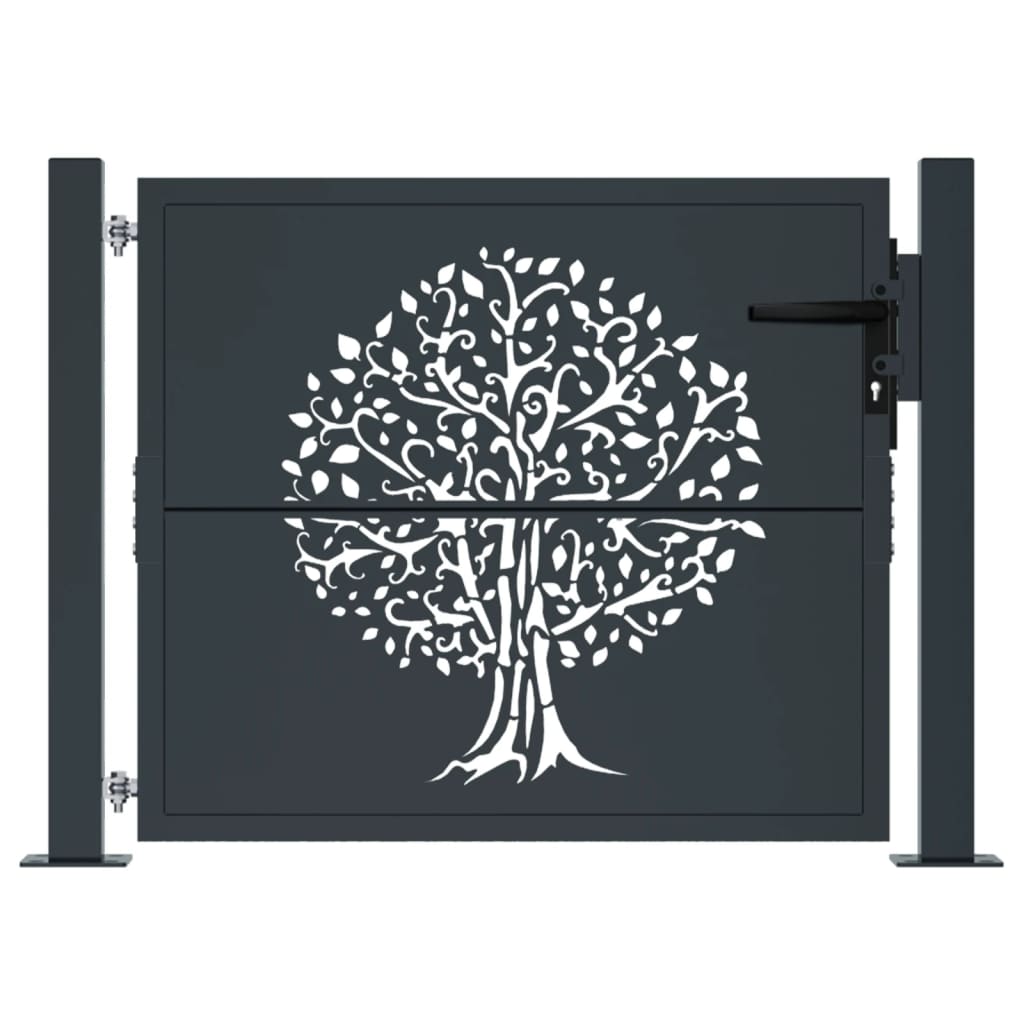 Puerta De Jardín | Puerta Para Valla Acero Gris Antracita Diseño árbol 105x105 Cm CFW80822
