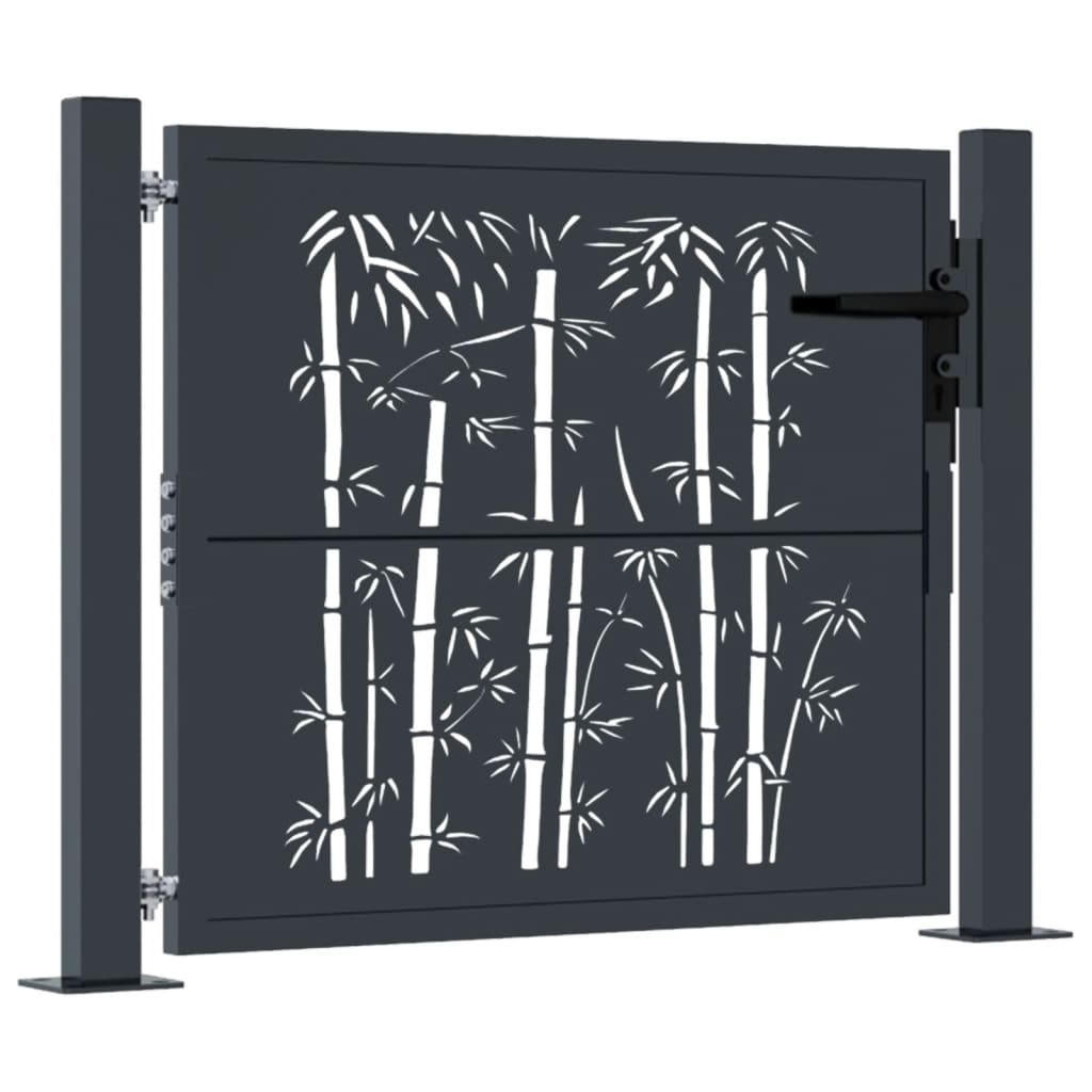 Puerta De Jardín | Puerta Para Valla Acero Gris Antracita Diseño Bambú 105x80 Cm CFW16091
