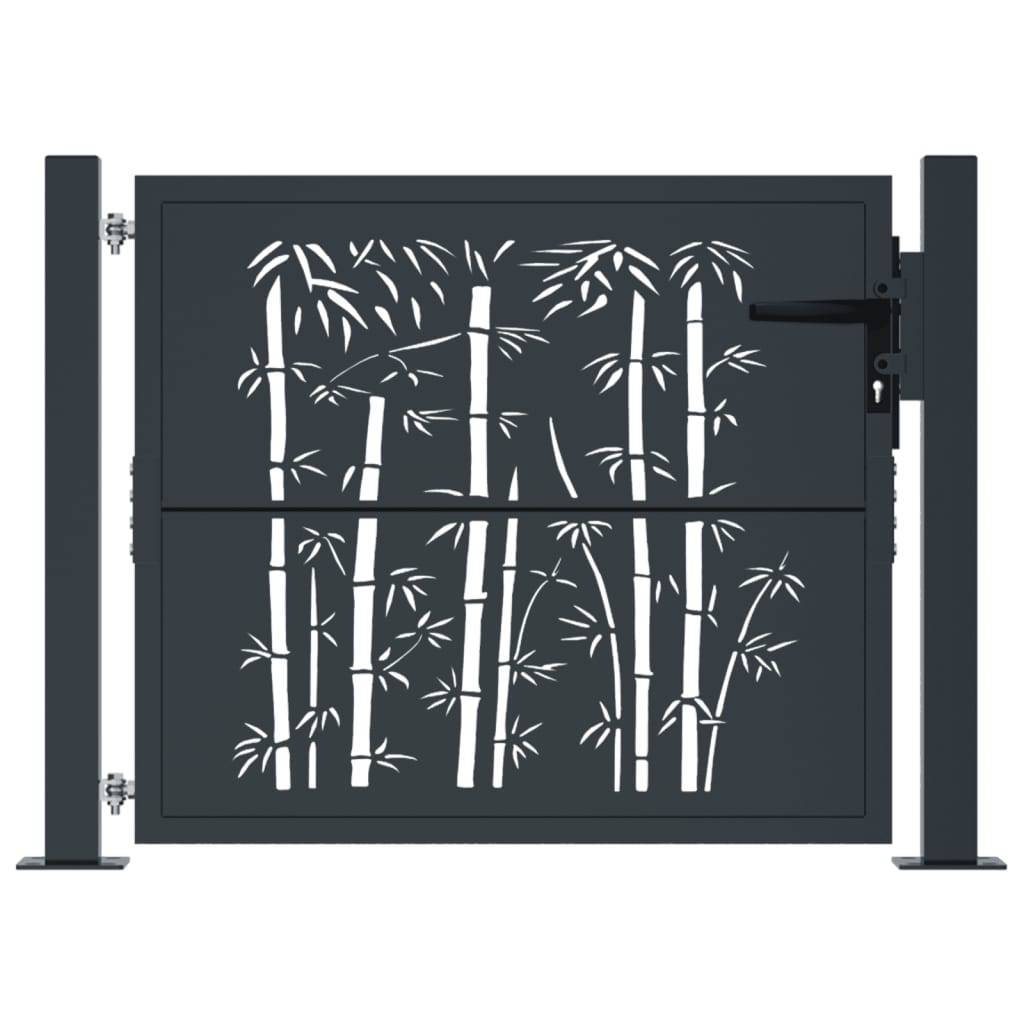 Puerta De Jardín | Puerta Para Valla Acero Gris Antracita Diseño Bambú 105x80 Cm CFW16091