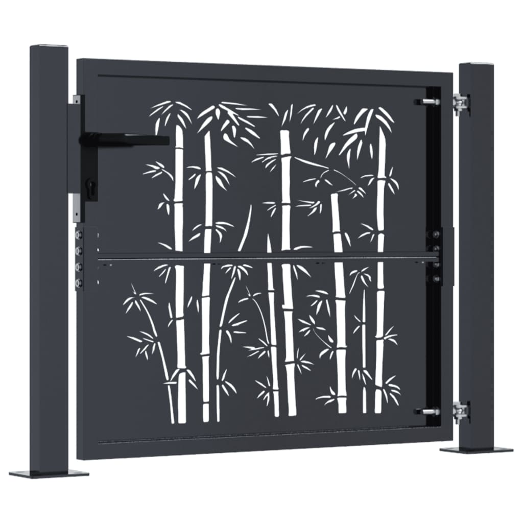 Puerta De Jardín | Puerta Para Valla Acero Gris Antracita Diseño Bambú 105x80 Cm CFW16091