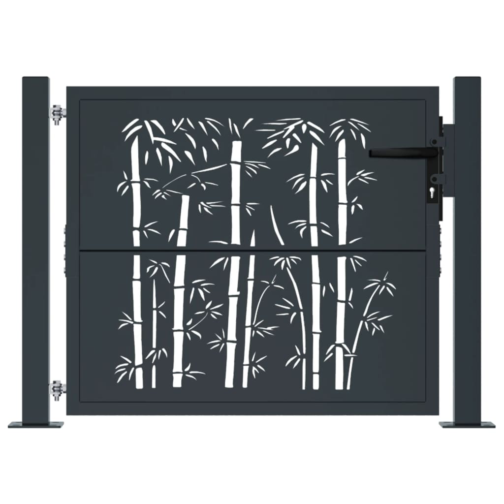Puerta De Jardín | Puerta Para Valla Acero Gris Antracita Diseño Bambú 105x105 Cm CFW50152