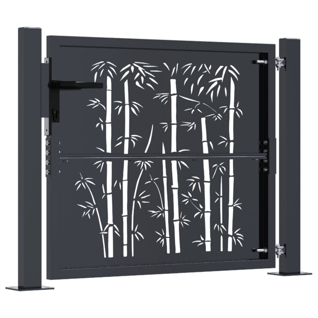 Puerta De Jardín | Puerta Para Valla Acero Gris Antracita Diseño Bambú 105x105 Cm CFW50152